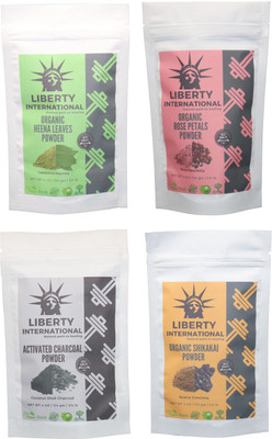 

LIBERTY INTERNATIONAL Heena & Rose & Charcoal & Shikakai Powder ( 114 Gm Each ) For Face , Hair & Skin Care Certified C18(Set of 4)