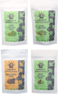 

LIBERTY INTERNATIONAL Heena & Neem & Shikakai & Tulsi Powder ( 114 Gm Each ) For Face , Hair & Skin Care Certified C18(Set of 4)