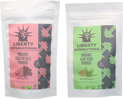 LIBERTY INTERNATIONAL Rose & Aloevera Powder ( 227 Gm Each ) For Face , Hair & Skin Care Certified C18(Set of 2)