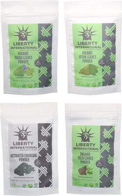 

LIBERTY INTERNATIONAL Indigo & Heena & Charcoal & Tulsi Powder ( 114 Gm Each ) For Face , Hair & Skin Care Certified C18(Set of 4)