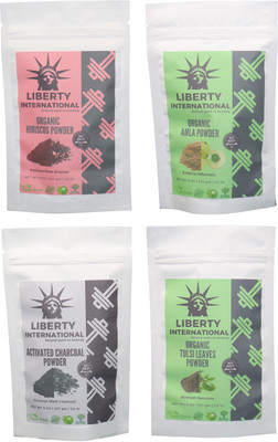 

LIBERTY INTERNATIONAL Hibiscus & Amla & Charcoal & Tulsi Powder ( 227 Gm Each ) For Face , Hair & Skin Care Certified C18(Set of 4)