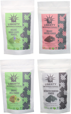 

LIBERTY INTERNATIONAL Indigo & Hibiscus & Amla & Charcoal Powder ( 227 Gm Each ) For Face , Hair & Skin Care Certified C18(Set of 4)
