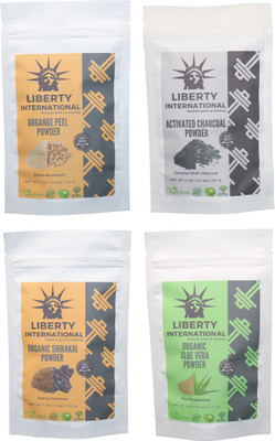 

LIBERTY INTERNATIONAL Orange & Charcoal & Shikakai & Aloevera Powder ( 114 Gm Each ) For Face , Hair & Skin Care Certified C18(Set of 4)