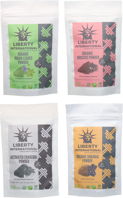 

LIBERTY INTERNATIONAL Indigo & Hibiscus & Charcoal & Shikakai Powder ( 114 Gm Each ) For Face , Hair & Skin Care Certified C18(Set of 4)