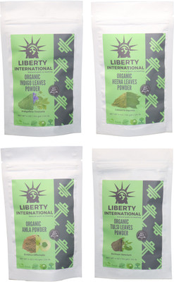 

LIBERTY INTERNATIONAL Indigo & Heena & Amla & Tulsi Powder ( 114 Gm Each ) For Face , Hair & Skin Care Certified C18(Set of 4)