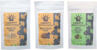 

LIBERTY INTERNATIONAL Orange & Shikakai & Tulsi Powder ( 114 Gm Each ) For Face , Hair & Skin Care Certified C18(Set of 3)