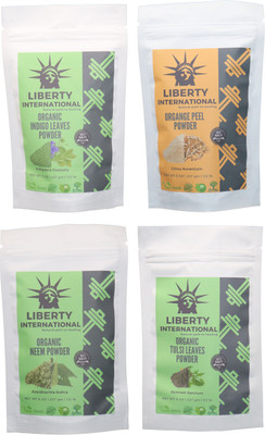 

LIBERTY INTERNATIONAL Indigo & Orange & Neem & Tulsi Powder ( 227 Gm Each ) For Face , Hair & Skin Care Certified C18(Set of 4)