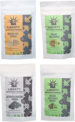 

LIBERTY INTERNATIONAL Orange & Amla & Charcoal & Tulsi Powder ( 114 Gm Each ) For Face , Hair & Skin Care Certified C18(Set of 4)
