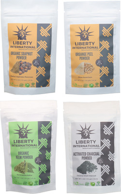 

LIBERTY INTERNATIONAL Soapnut & Orange & Neem & Charcoal Powder ( 114 Gm Each ) For Face , Hair & Skin Care Certified C18(Set of 4)
