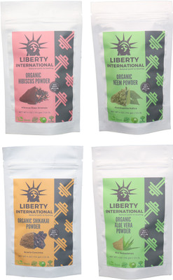 

LIBERTY INTERNATIONAL Hibiscus & Neem & Shikakai & Aloevera Powder ( 114 Gm Each ) For Face , Hair & Skin Care Certified C18(Set of 4)
