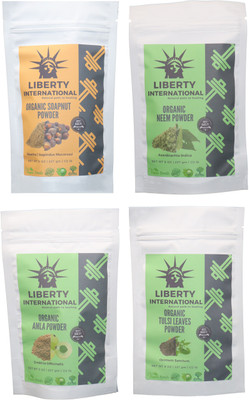 

LIBERTY INTERNATIONAL Soapnut & Neem & Amla & Tulsi Powder ( 227 Gm Each ) For Face , Hair & Skin Care Certified C18(Set of 4)