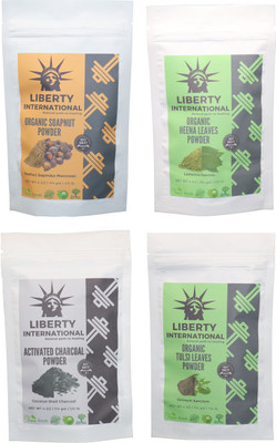 

LIBERTY INTERNATIONAL Soapnut & Heena & Charcoal & Tulsi Powder ( 114 Gm Each ) For Face , Hair & Skin Care Certified C18(Set of 4)