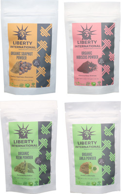 

LIBERTY INTERNATIONAL Soapnut & Hibiscus & Neem & Amla Powder ( 114 Gm Each ) For Face , Hair & Skin Care Certified C18(Set of 4)
