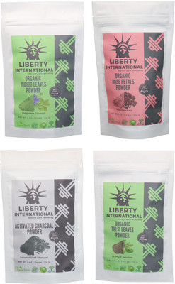 

LIBERTY INTERNATIONAL Indigo & Rose & Charcoal & Tulsi Powder ( 114 Gm Each ) For Face , Hair & Skin Care Certified C18(Set of 4)