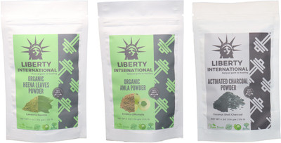 

LIBERTY INTERNATIONAL Heena & Amla & Charcoal Powder ( 114 Gm Each ) For Face , Hair & Skin Care Certified C18(Set of 3)