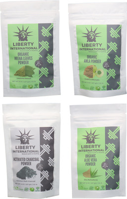 

LIBERTY INTERNATIONAL Heena & Amla & Charcoal & Aloevera Powder ( 227 Gm Each ) For Face , Hair & Skin Care Certified C18(Set of 4)