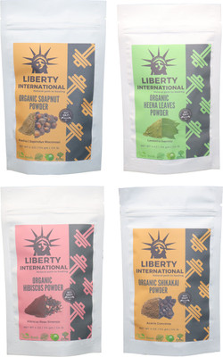 

LIBERTY INTERNATIONAL Soapnut & Heena & Hibiscus & Shikakai Powder ( 114 Gm Each ) For Face , Hair & Skin Care Certified C18(Set of 4)