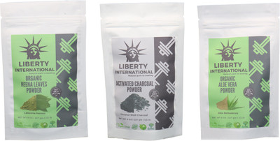 

LIBERTY INTERNATIONAL Heena & Charcoal & Aloevera Powder ( 227 Gm Each ) For Face , Hair & Skin Care Certified C18(Set of 3)