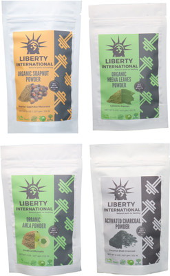 

LIBERTY INTERNATIONAL Soapnut & Heena & Amla & Charcoal Powder ( 227 Gm Each ) For Face , Hair & Skin Care Certified C18(Set of 4)