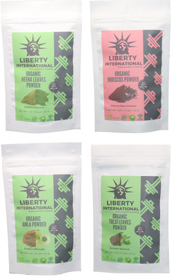 

LIBERTY INTERNATIONAL Heena & Hibiscus & Amla & Tulsi Powder ( 114 Gm Each ) For Face , Hair & Skin Care Certified C18(Set of 4)