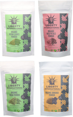 

LIBERTY INTERNATIONAL Heena & Rose & Neem & Shikakai Powder ( 114 Gm Each ) For Face , Hair & Skin Care Certified C18(Set of 4)