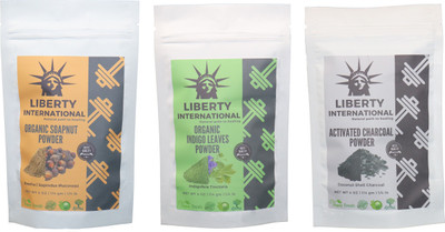 

LIBERTY INTERNATIONAL Soapnut & Indigo & Charcoal Powder ( 114 Gm Each ) For Face , Hair & Skin Care Certified C18(Set of 3)
