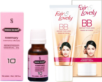 

Sheer Secret Rosemary Essential Oil 15 ml and Fair & Lovely BB Foundation + Fairness Cream 40 Grams(Set of 2)