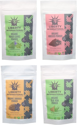 

LIBERTY INTERNATIONAL Indigo & Hibiscus & Shikakai & Aloevera Powder ( 114 Gm Each ) For Face , Hair & Skin Care Certified C18(Set of 4)