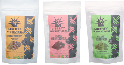

LIBERTY INTERNATIONAL Soapnut & Hibiscus & Neem Powder ( 114 Gm Each ) For Face , Hair & Skin Care Certified C18(Set of 3)