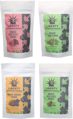 

LIBERTY INTERNATIONAL Rose & Neem & Shikakai & Tulsi Powder ( 114 Gm Each ) For Face , Hair & Skin Care Certified C18(Set of 4)