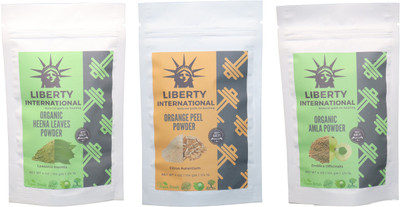 

LIBERTY INTERNATIONAL Heena & Orange & Amla Powder ( 114 Gm Each ) For Face , Hair & Skin Care Certified C18(Set of 3)