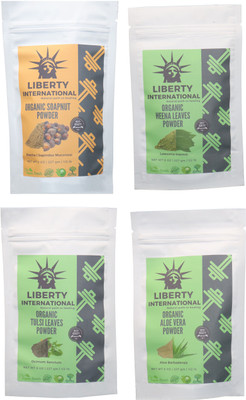 

LIBERTY INTERNATIONAL Soapnut & Heena & Tulsi & Aloevera Powder ( 227 Gm Each ) For Face , Hair & Skin Care Certified C18(Set of 4)