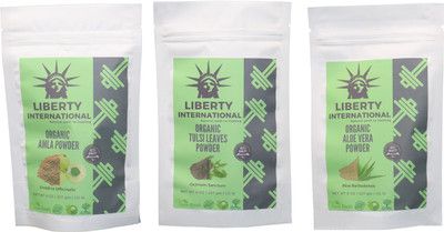 

LIBERTY INTERNATIONAL Amla & Tulsi & Aloevera Powder ( 227 Gm Each ) For Face , Hair & Skin Care Certified C18(Set of 3)