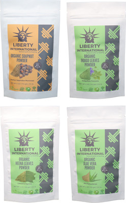 

LIBERTY INTERNATIONAL Soapnut & Indigo & Heena & Aloevera Powder ( 114 Gm Each ) For Face , Hair & Skin Care Certified C18(Set of 4)