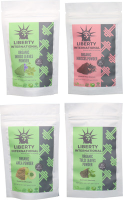 

LIBERTY INTERNATIONAL Indigo & Hibiscus & Amla & Tulsi Powder ( 227 Gm Each ) For Face , Hair & Skin Care Certified C18(Set of 4)
