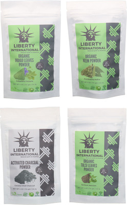 

LIBERTY INTERNATIONAL Indigo & Neem & Charcoal & Tulsi Powder ( 114 Gm Each ) For Face , Hair & Skin Care Certified C18(Set of 4)