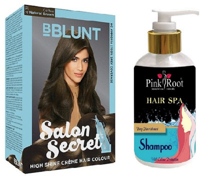 

Pink Root Hair Spa Shampoo with Bblunt 4.31 Natural Brown Saloon Secret Hair Color(Set of 2)
