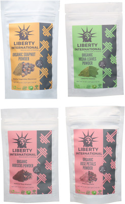 

LIBERTY INTERNATIONAL Soapnut & Heena & Hibiscus & Rose Powder ( 227 Gm Each ) For Face , Hair & Skin Care Certified C18(Set of 4)