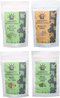 

LIBERTY INTERNATIONAL Indigo & Orange & Amla & Tulsi Powder ( 227 Gm Each ) For Face , Hair & Skin Care Certified C18(Set of 4)