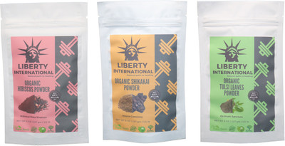 

LIBERTY INTERNATIONAL Hibiscus & Shikakai & Tulsi Powder ( 227 Gm Each ) For Face , Hair & Skin Care Certified C18(Set of 3)