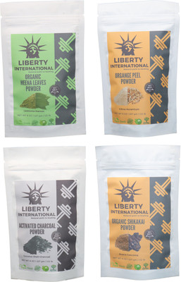 

LIBERTY INTERNATIONAL Heena & Orange & Charcoal & Shikakai Powder ( 227 Gm Each ) For Face , Hair & Skin Care Certified C18(Set of 4)