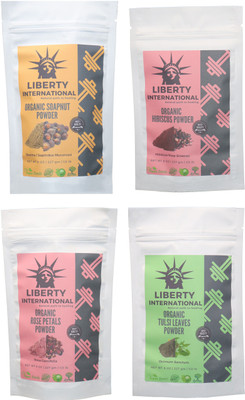 

LIBERTY INTERNATIONAL Soapnut & Hibiscus & Rose & Tulsi Powder ( 227 Gm Each ) For Face , Hair & Skin Care Certified C18(Set of 4)
