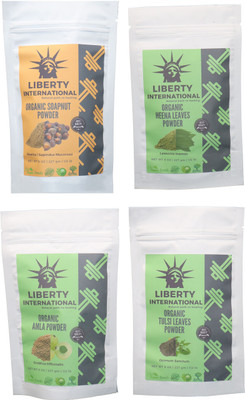 

LIBERTY INTERNATIONAL Soapnut & Heena & Amla & Tulsi Powder ( 227 Gm Each ) For Face , Hair & Skin Care Certified C18(Set of 4)