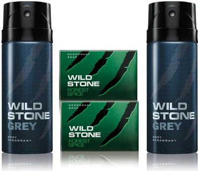 

Wild Stone 2 Grey Deodorant and 2 Forest Spice 75gm Soap(Set of 4)