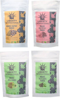 LIBERTY INTERNATIONAL Soapnut & Rose & Amla & Tulsi Powder ( 227 Gm Each ) For Face , Hair & Skin Care Certified C18(Set of 4)
