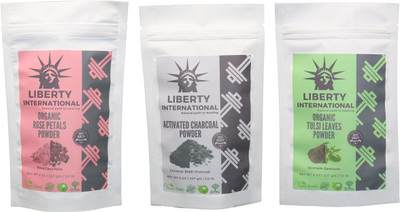 

LIBERTY INTERNATIONAL Rose & Charcoal & Tulsi Powder ( 227 Gm Each ) For Face , Hair & Skin Care Certified C18(Set of 3)