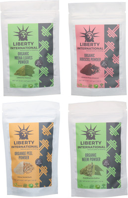 

LIBERTY INTERNATIONAL Heena & Hibiscus & Orange & Neem Powder ( 227 Gm Each ) For Face , Hair & Skin Care Certified C18(Set of 4)