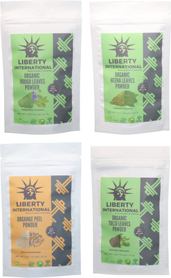 

LIBERTY INTERNATIONAL Indigo & Heena & Orange & Tulsi Powder ( 114 Gm Each ) For Face , Hair & Skin Care Certified C9 456 g(Set of 4)