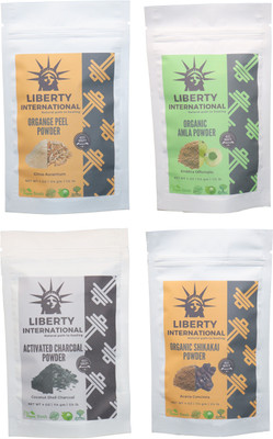 

LIBERTY INTERNATIONAL Orange & Amla & Charcoal & Shikakai Powder ( 114 Gm Each ) For Face , Hair & Skin Care Certified C18(Set of 4)