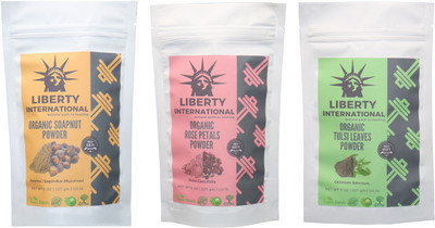 

LIBERTY INTERNATIONAL Soapnut & Rose & Tulsi Powder ( 227 Gm Each ) For Face , Hair & Skin Care Certified C18(Set of 3)